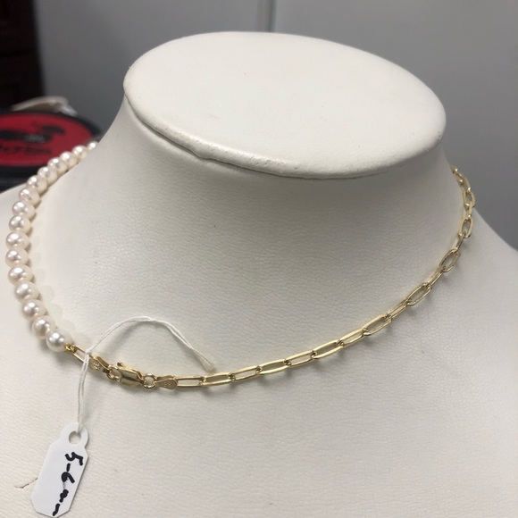 🆕 16 inch 5-6 mm south sea pearl and silver chain gold plated - Picture 3 of 4